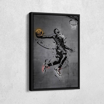Lebron James Dunk Neon Canvas Art | Modern Wall Decor for Heat Fans