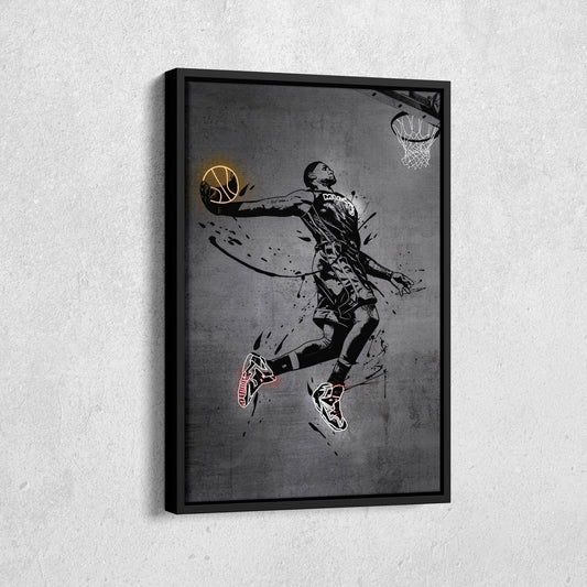 Lebron James Dunk Neon Canvas Art | Modern Wall Decor for Heat Fans