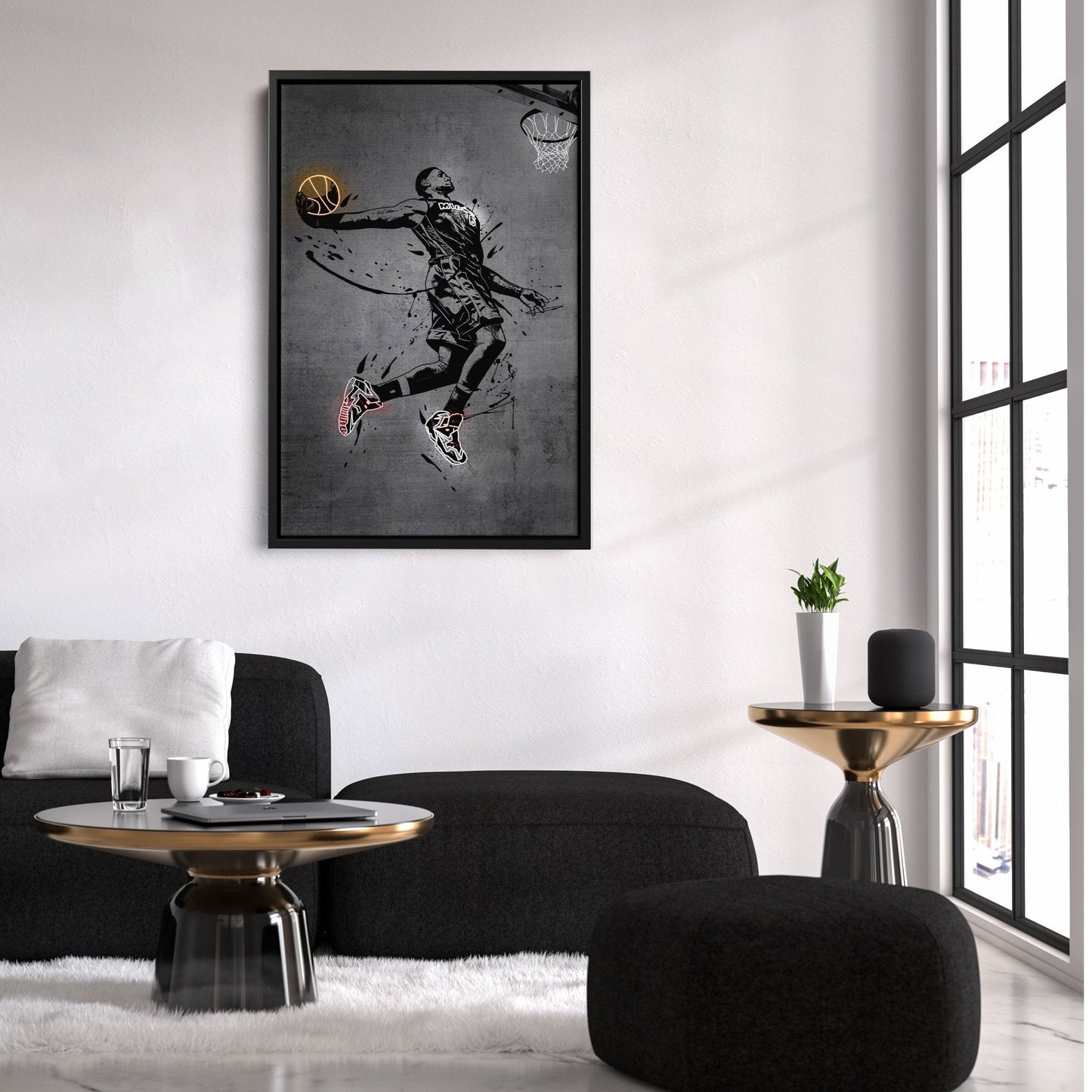 Lebron James Dunk Neon Canvas Art | Modern Wall Decor for Heat Fans