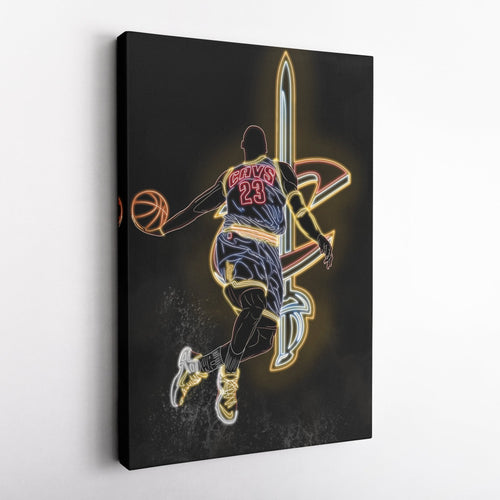 LeBron James Neon Canvas Art | Cavaliers Wall Decor