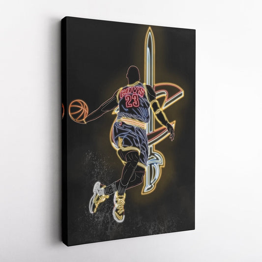 LeBron James Neon Canvas Art | Cavaliers Wall Decor