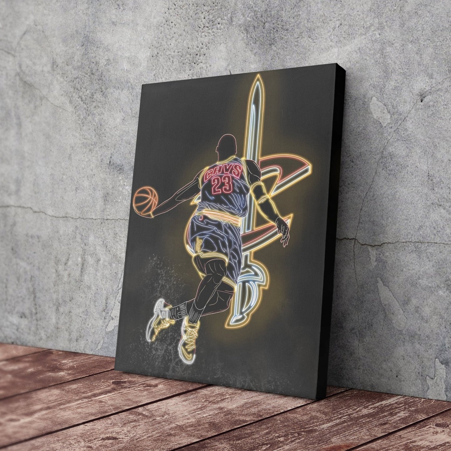 LeBron James Neon Canvas Art | Cavaliers Wall Decor