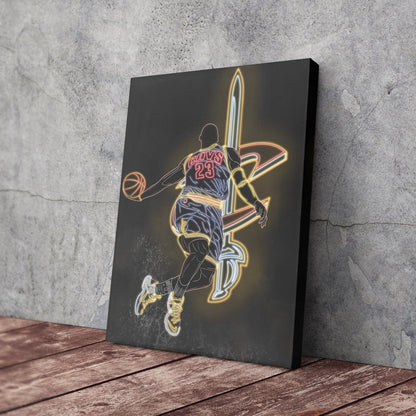 LeBron James Neon Canvas Art | Cavaliers Wall Decor