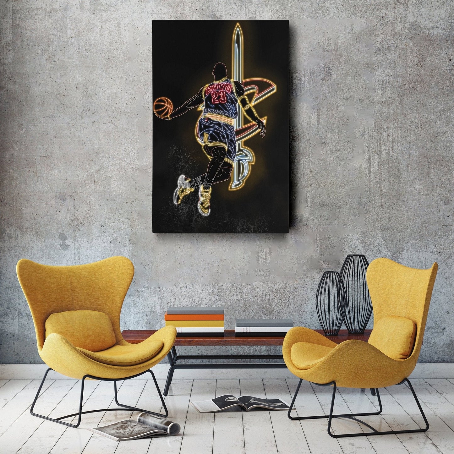 LeBron James Neon Canvas Art | Cavaliers Wall Decor