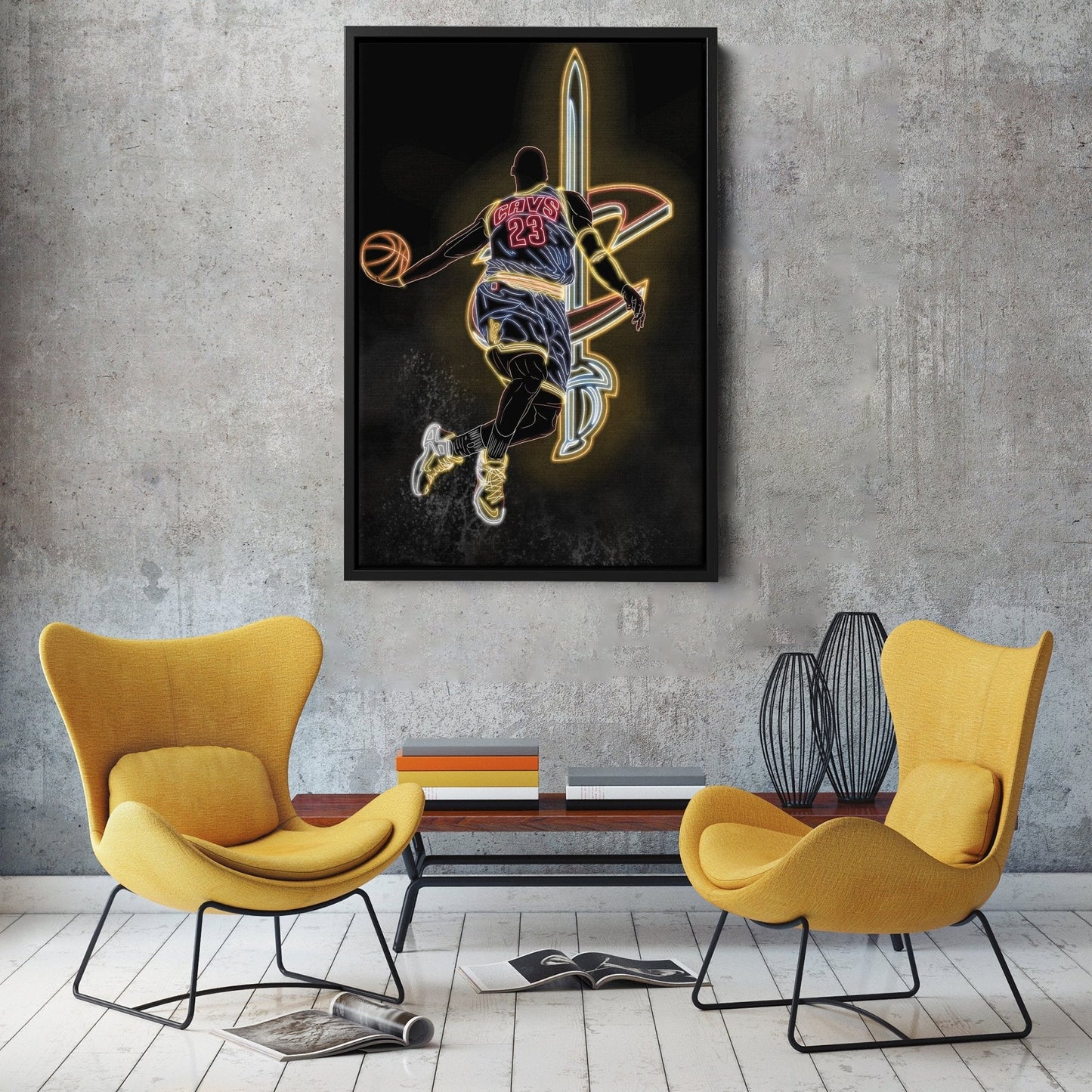 LeBron James Neon Canvas Art | Cavaliers Wall Decor