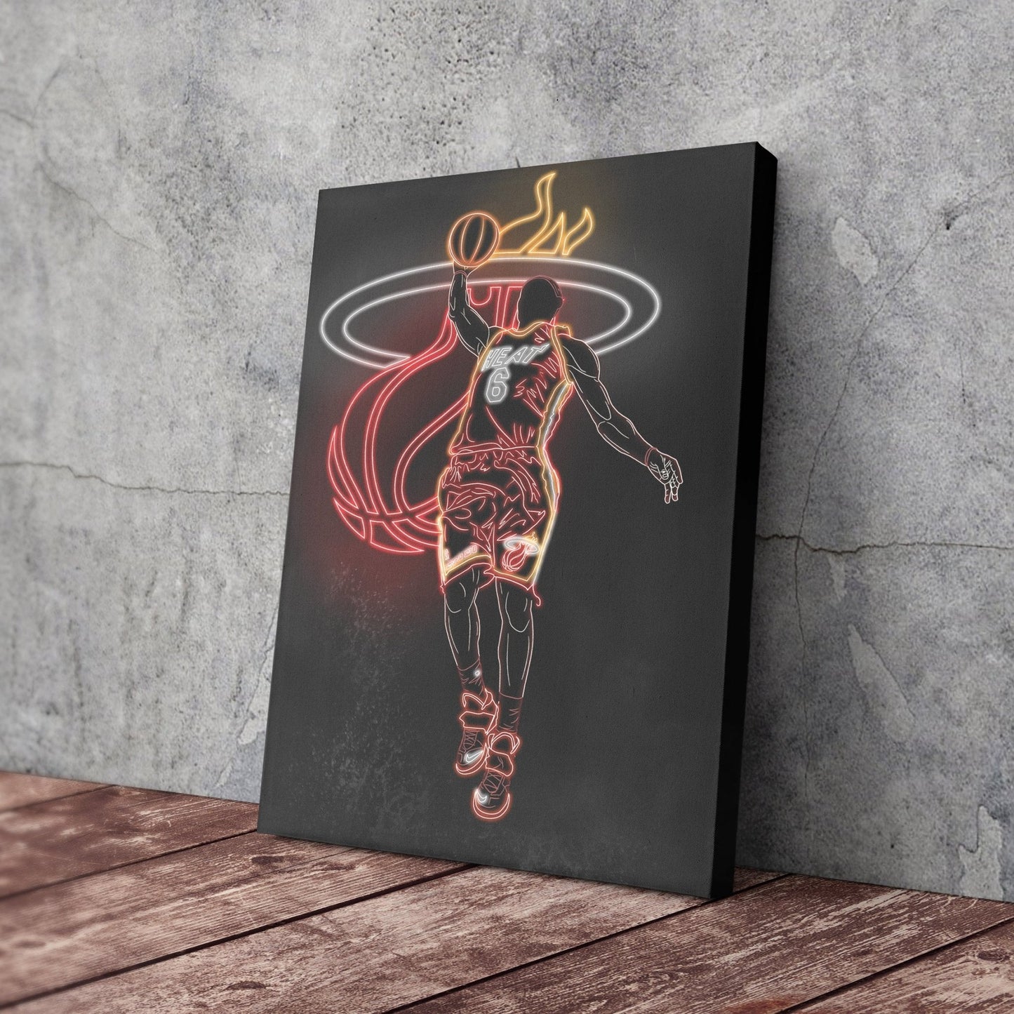 LeBron James Neon Canvas Art | Heat Wall Decor