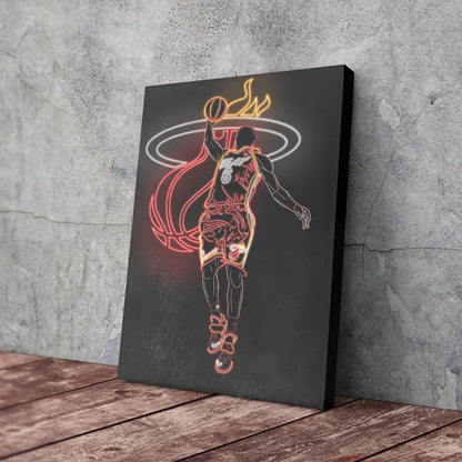LeBron James Neon Canvas Art | Heat Wall Decor