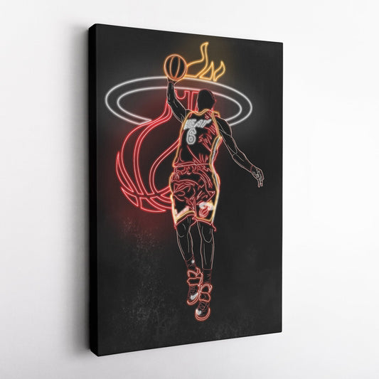 LeBron James Neon Canvas Art | Heat Wall Decor