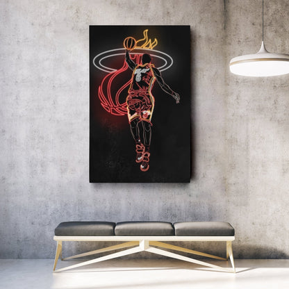 LeBron James Neon Canvas Art | Heat Wall Decor