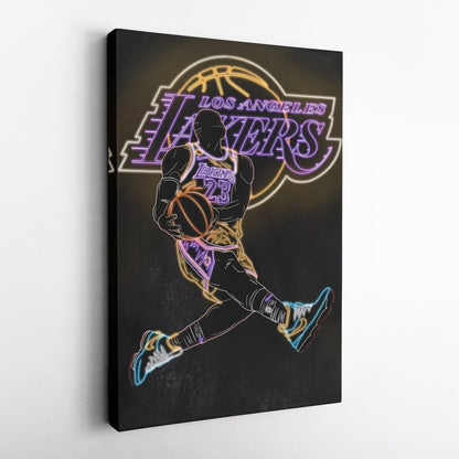 LeBron James Neon Canvas Art | Lakers Wall Decor