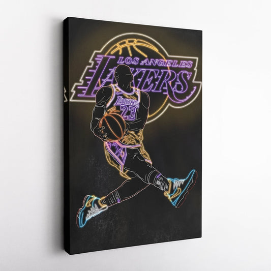 LeBron James Neon Canvas Art | Lakers Wall Decor