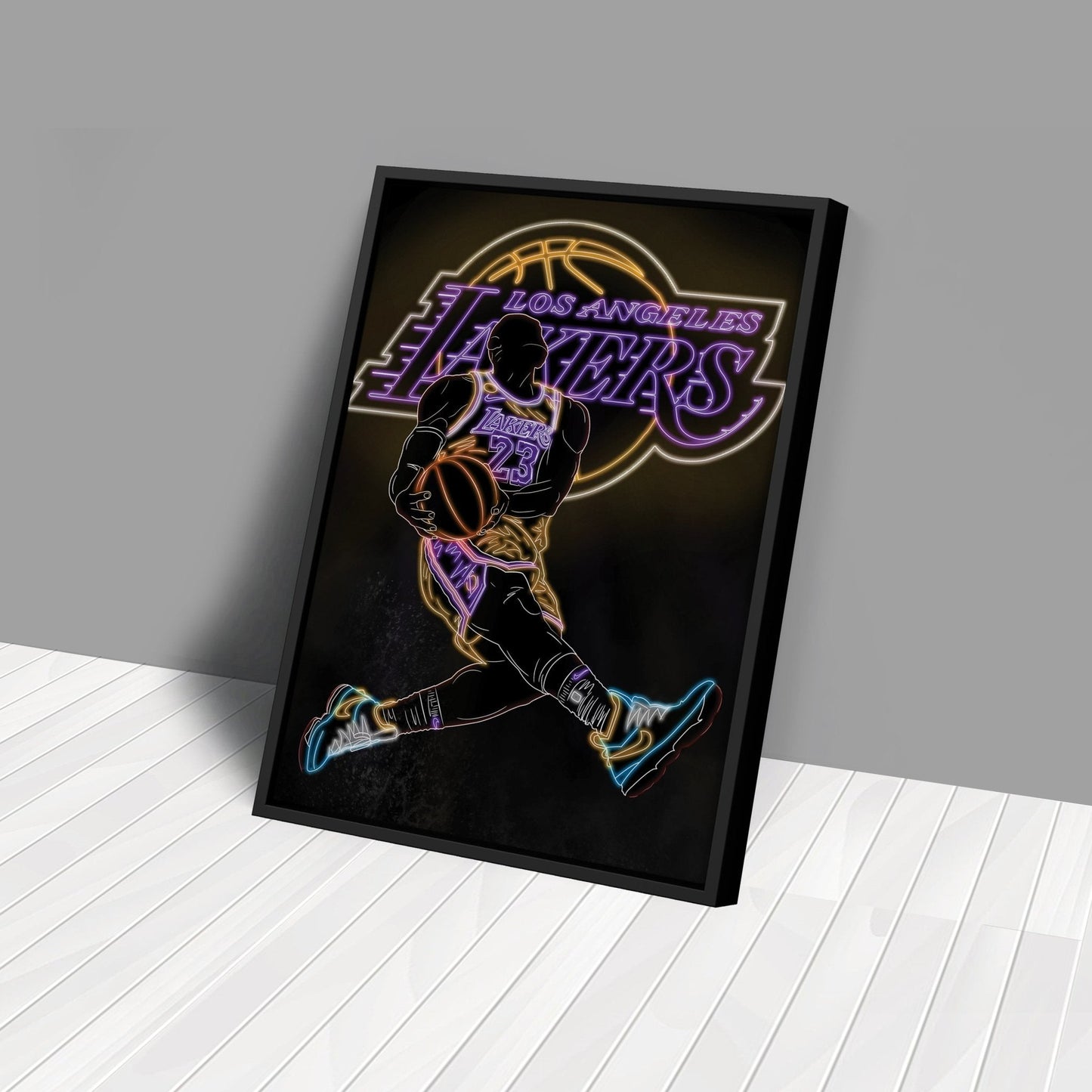 LeBron James Neon Canvas Art | Lakers Wall Decor