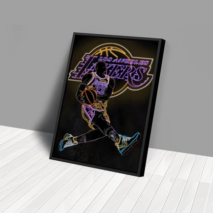 LeBron James Neon Canvas Art | Lakers Wall Decor