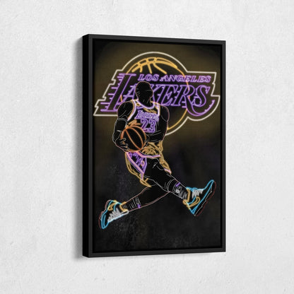 LeBron James Neon Canvas Art | Lakers Wall Decor