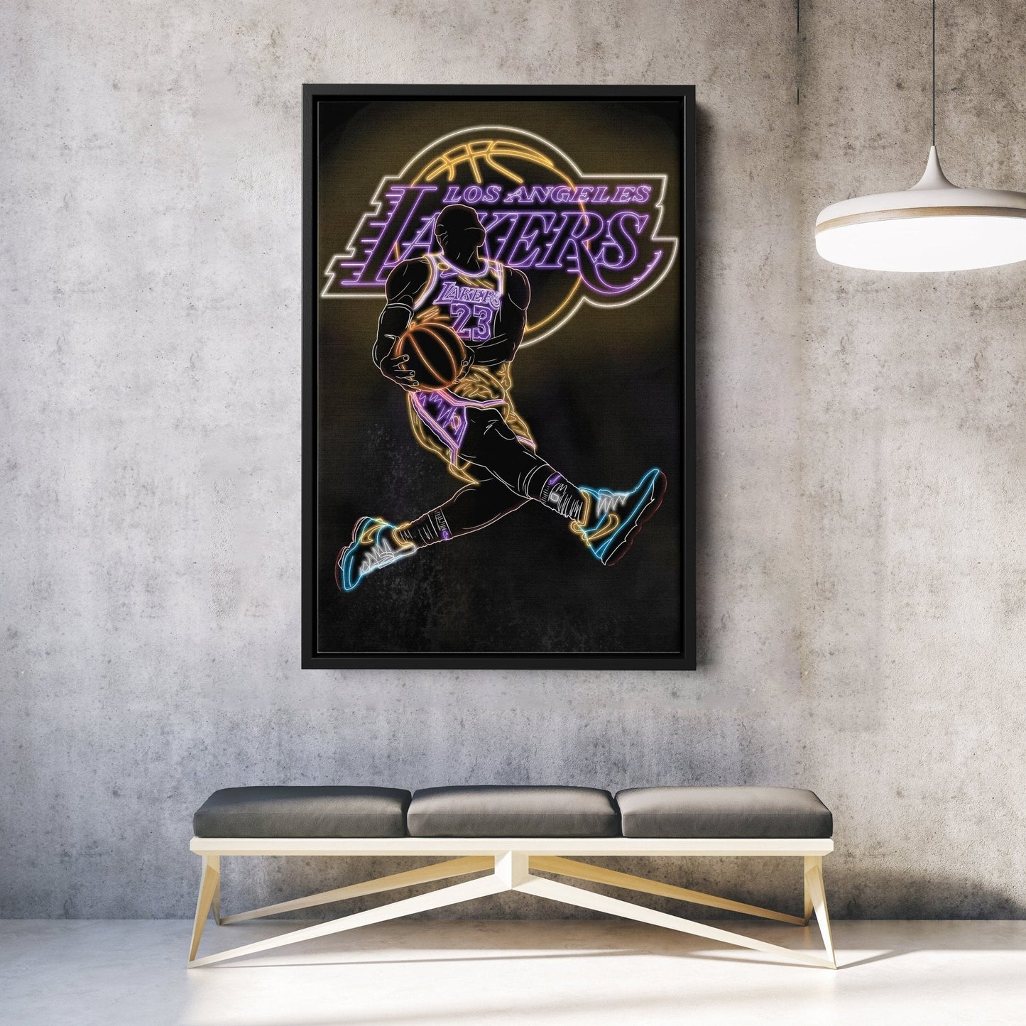 LeBron James Neon Canvas Art | Lakers Wall Decor