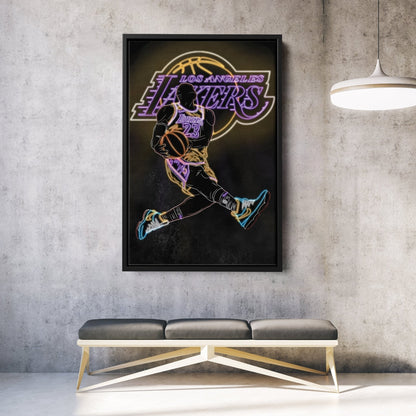 LeBron James Neon Canvas Art | Lakers Wall Decor