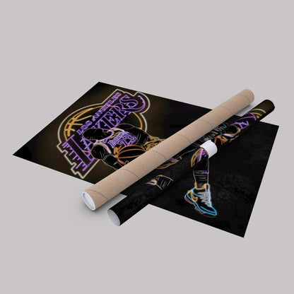 LeBron James Neon Canvas Art | Lakers Wall Decor