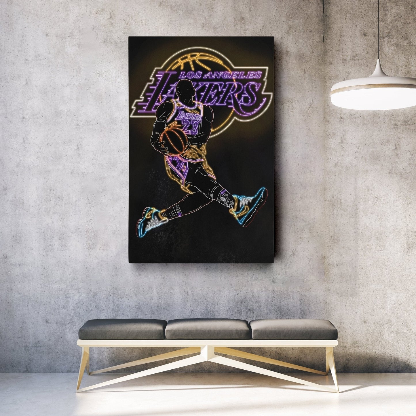 LeBron James Neon Canvas Art | Lakers Wall Decor