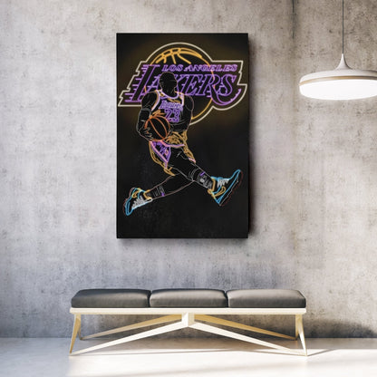 LeBron James Neon Canvas Art | Lakers Wall Decor