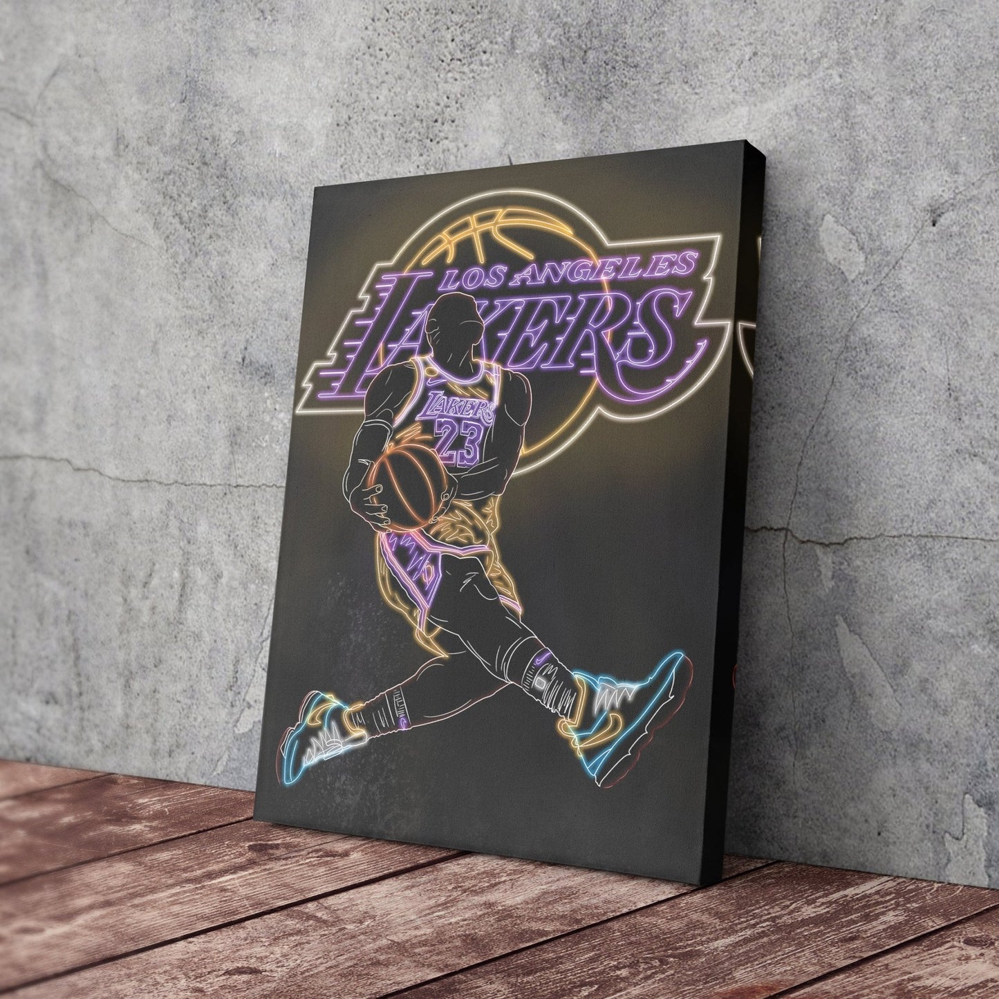LeBron James Neon Canvas Art | Lakers Wall Decor