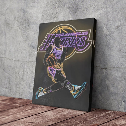 LeBron James Neon Canvas Art | Lakers Wall Decor