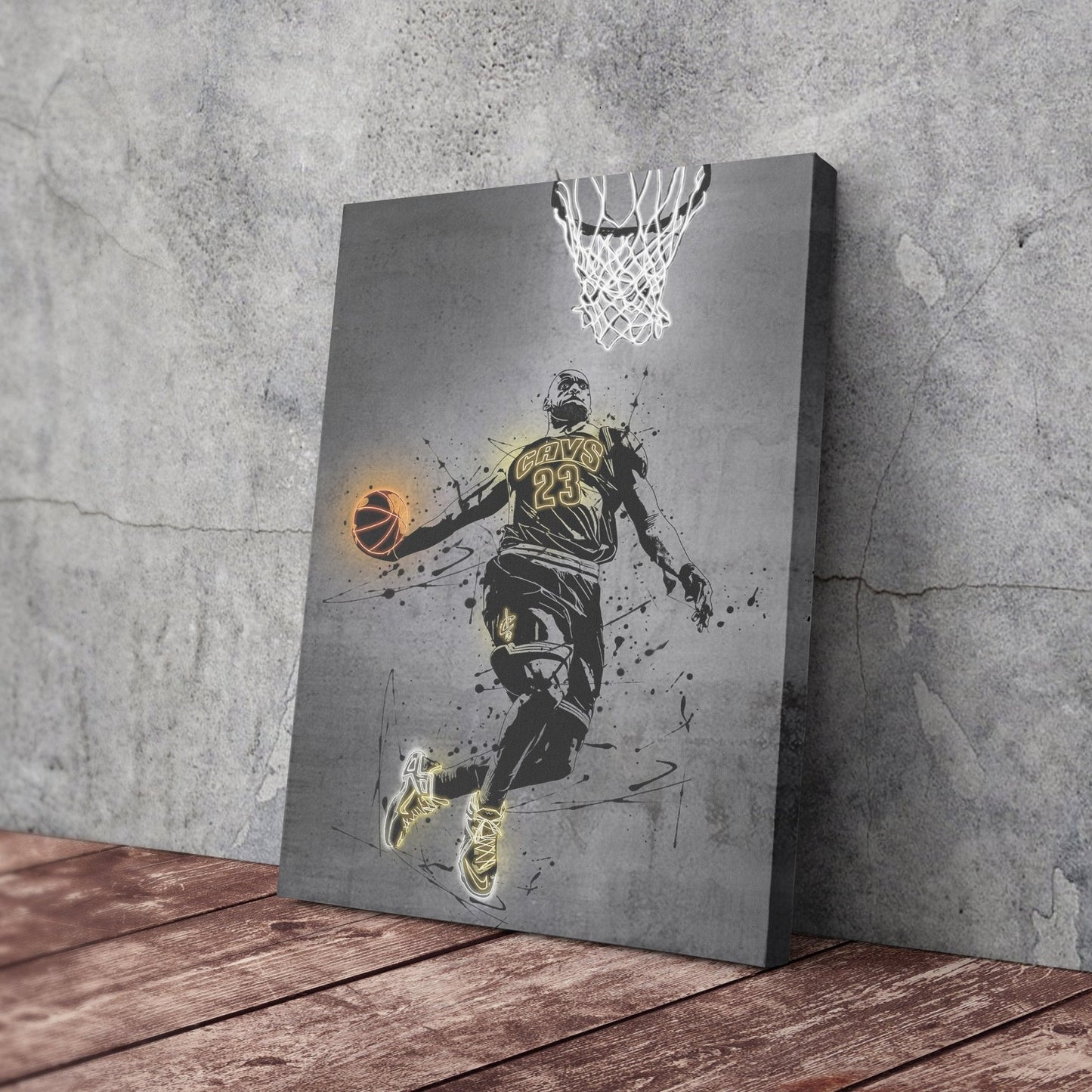 Lebron James Neon Canvas Art | Modern Wall Decor for Cavaliers Fans