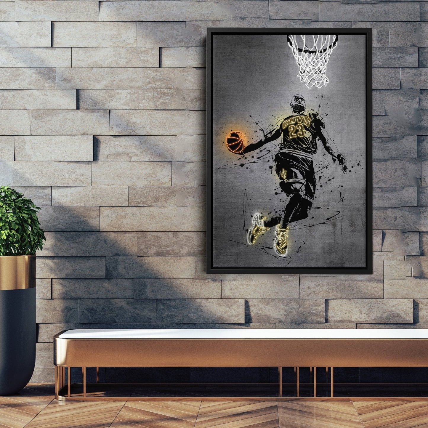 Lebron James Neon Canvas Art | Modern Wall Decor for Cavaliers Fans