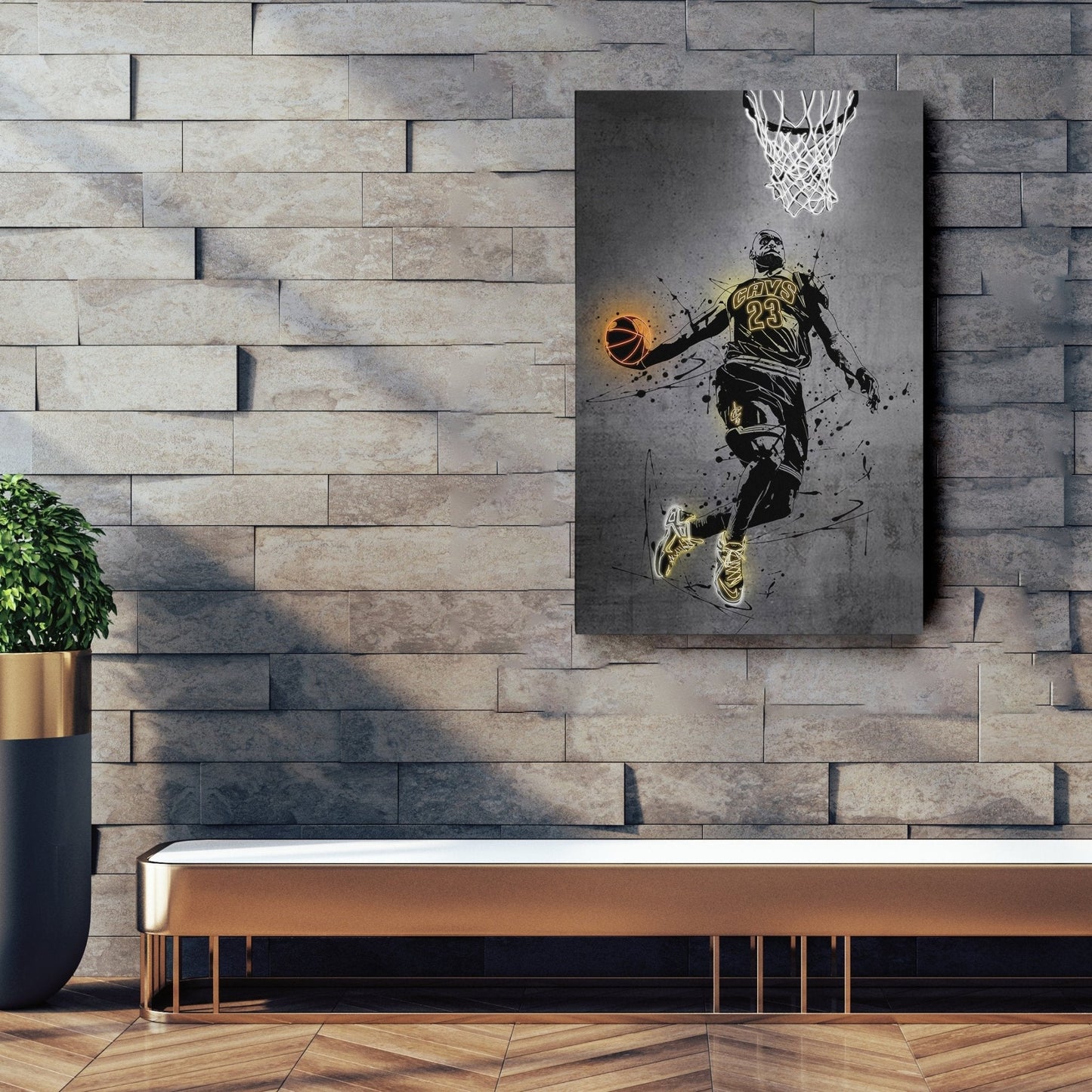 Lebron James Neon Canvas Art | Modern Wall Decor for Cavaliers Fans