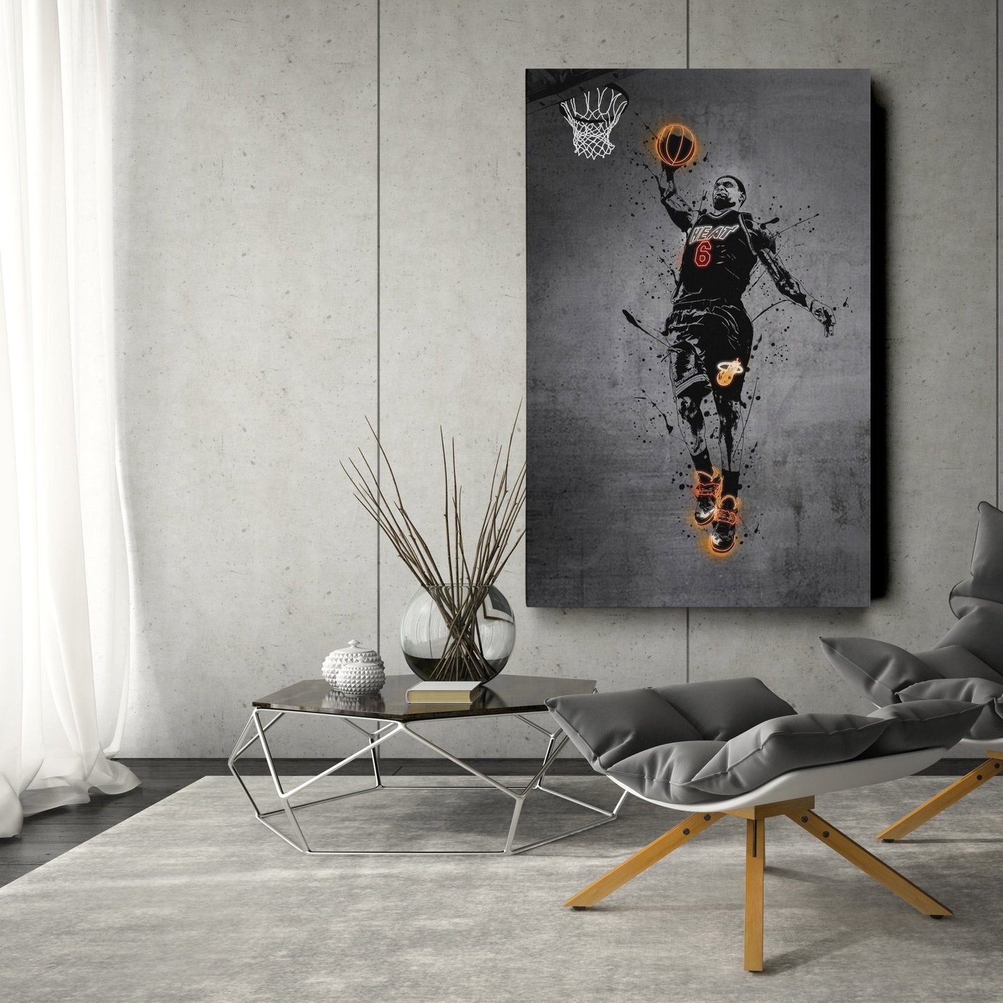Lebron James Neon Canvas Art | Modern Wall Decor for Heat Fans