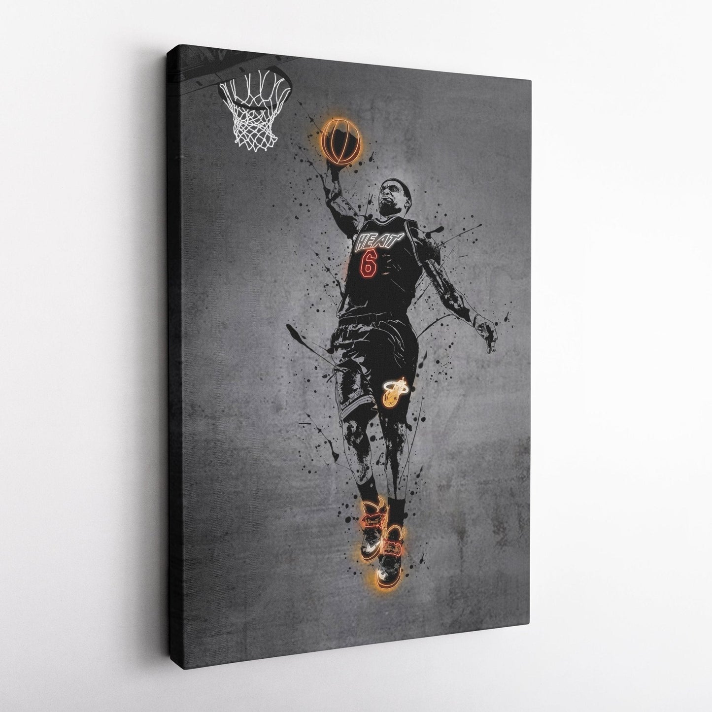Lebron James Neon Canvas Art | Modern Wall Decor for Heat Fans