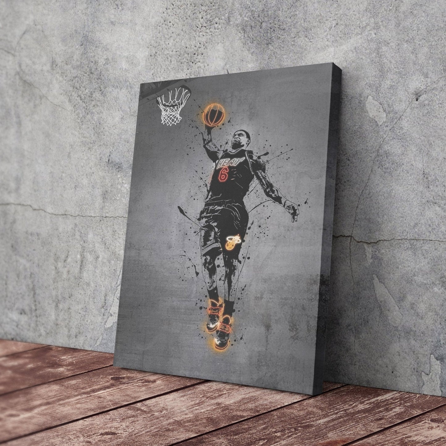 Lebron James Neon Canvas Art | Modern Wall Decor for Heat Fans