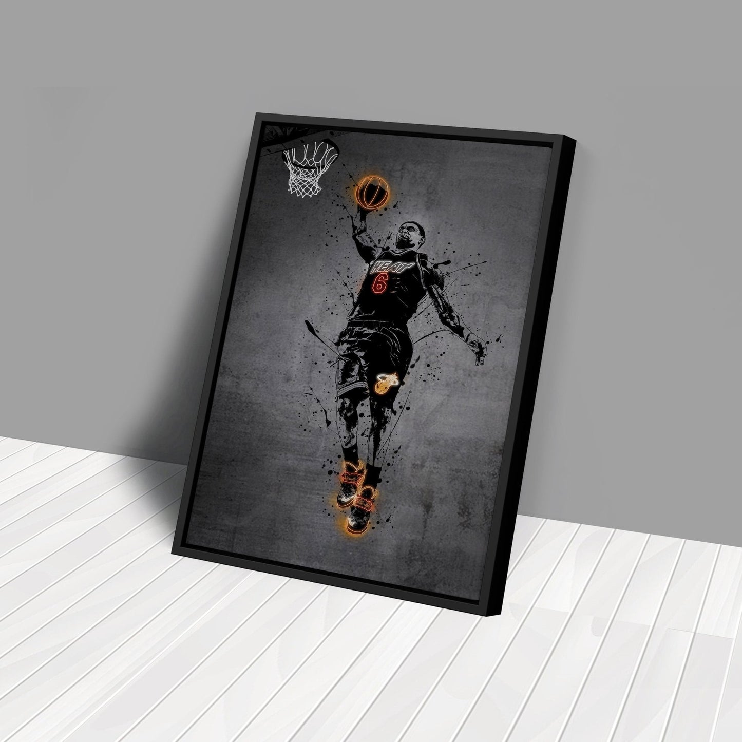 Lebron James Neon Canvas Art | Modern Wall Decor for Heat Fans