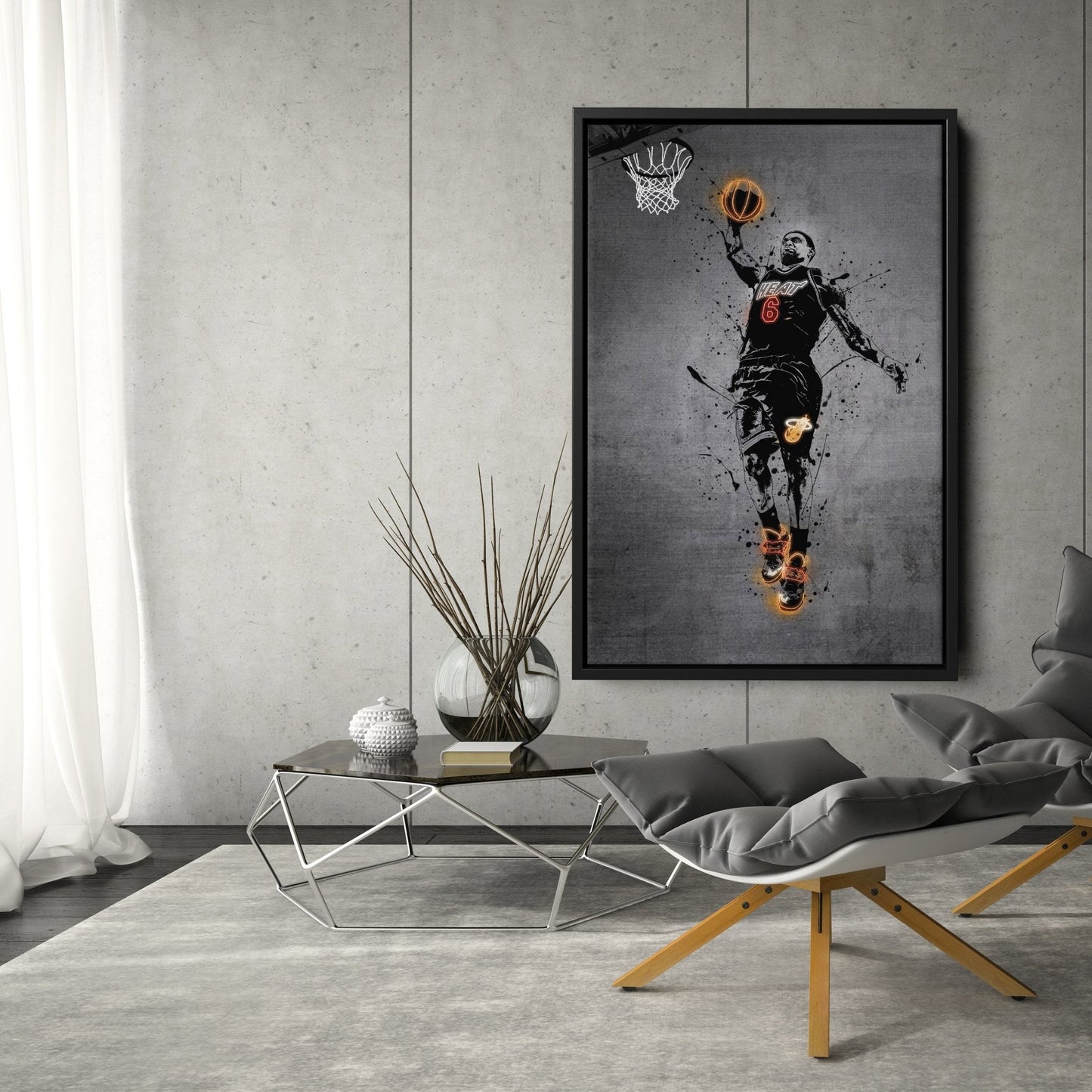 Lebron James Neon Canvas Art | Modern Wall Decor for Heat Fans