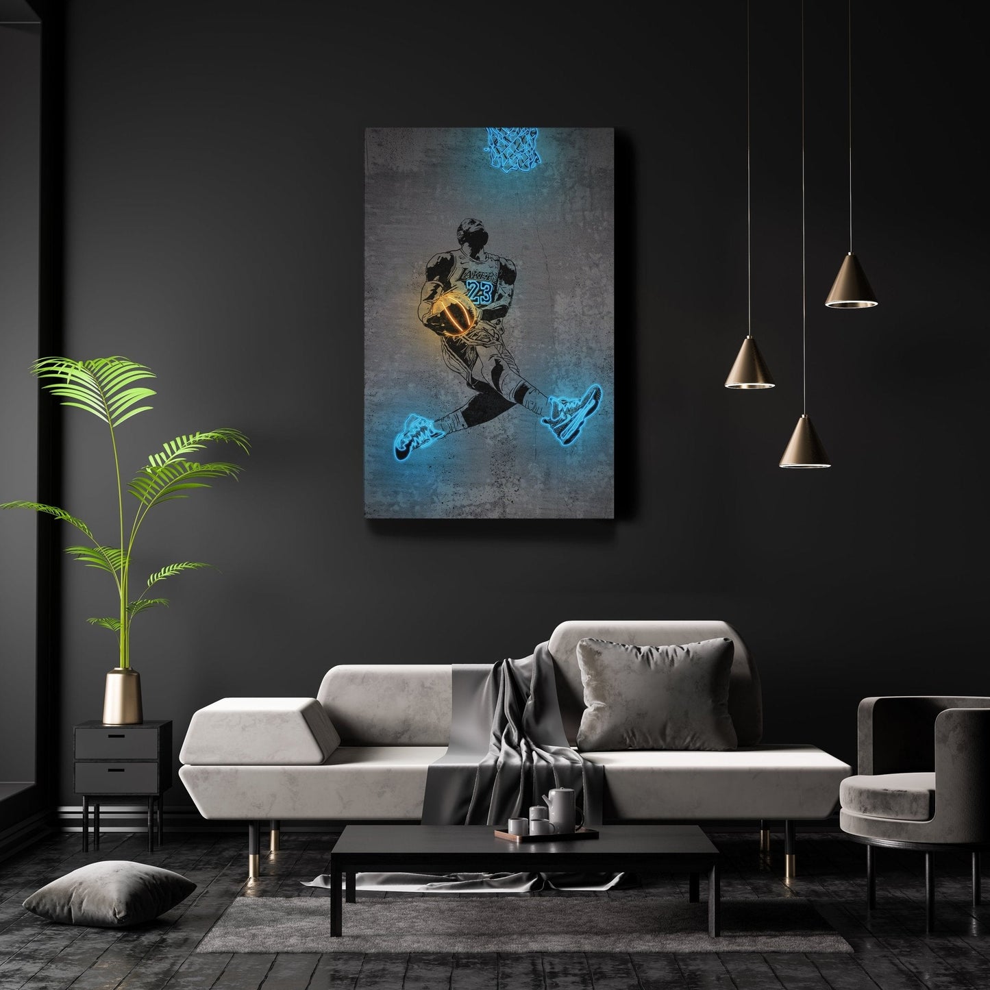 Lebron James Neon Canvas Art | Modern Wall Decor for Lakers Fans