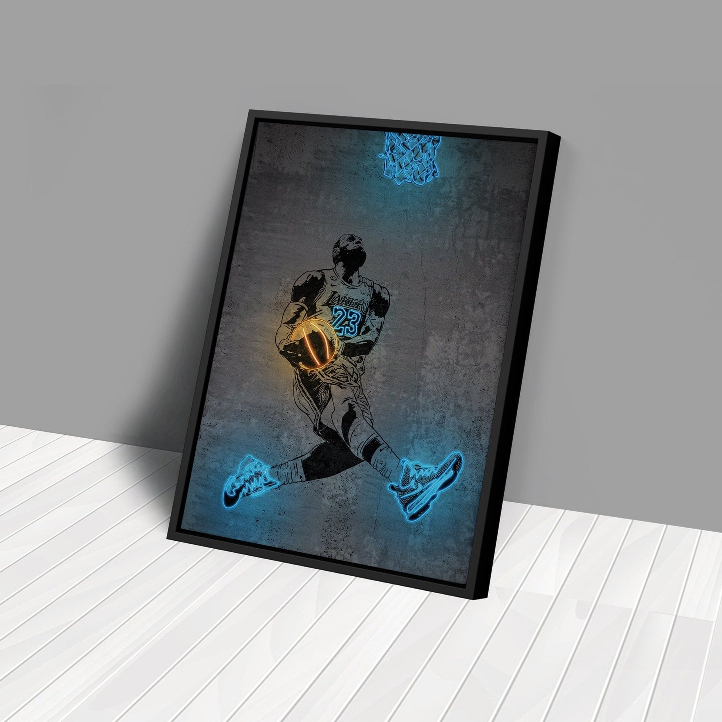 Lebron James Neon Canvas Art | Modern Wall Decor for Lakers Fans