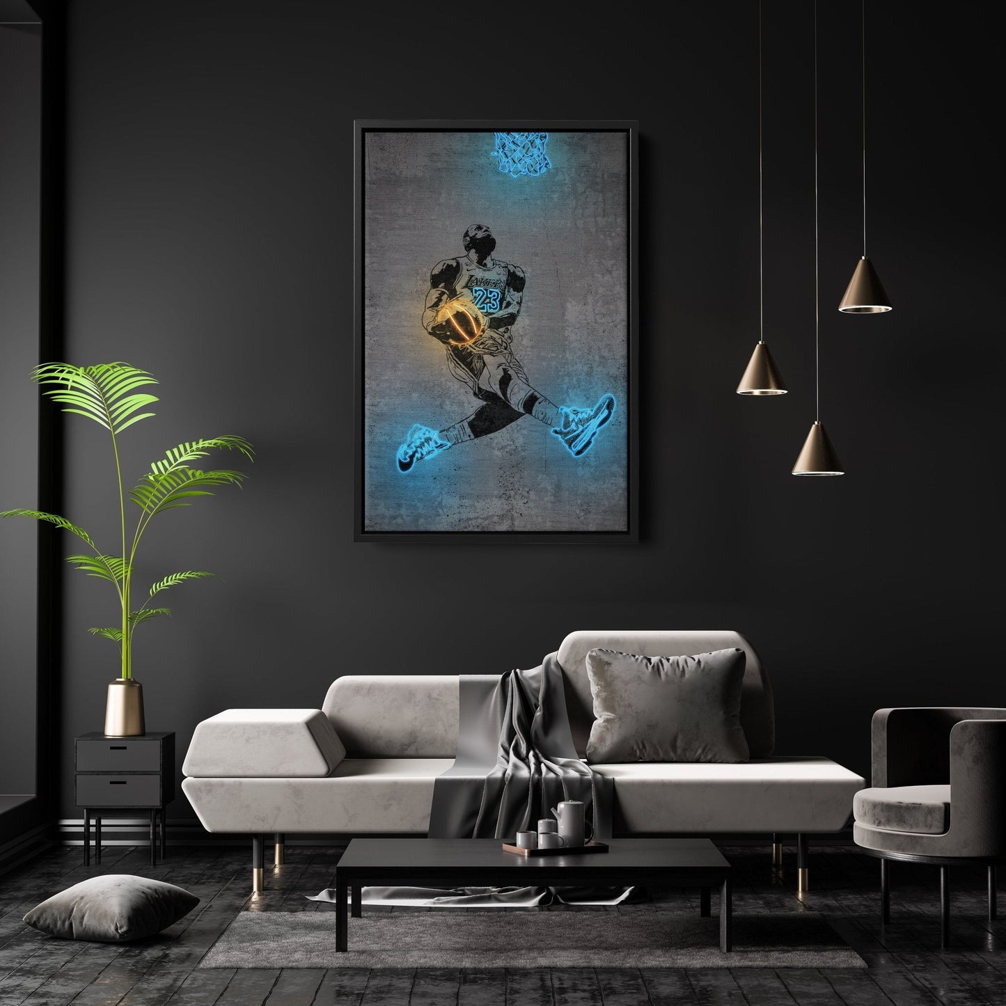Lebron James Neon Canvas Art | Modern Wall Decor for Lakers Fans