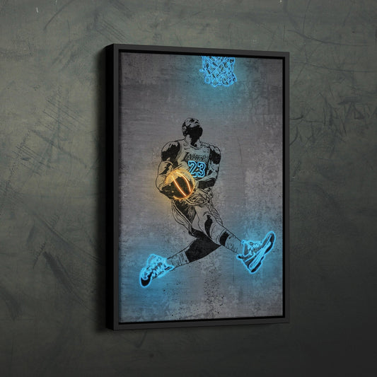 Lebron James Neon Canvas Art | Modern Wall Decor for Lakers Fans