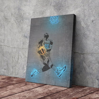 Lebron James Neon Canvas Art | Modern Wall Decor for Lakers Fans