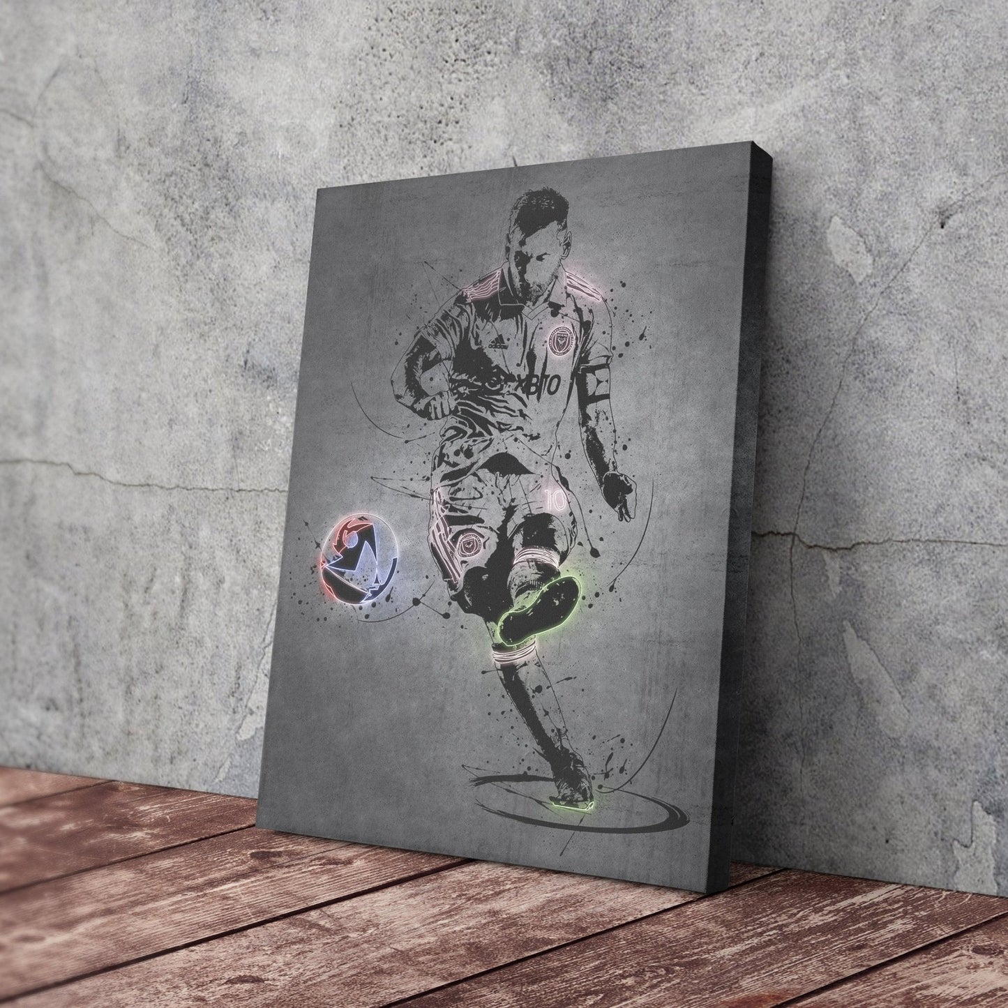 Lionel Messi Neon Canvas Art | Modern Wall Decor for Miami Fans