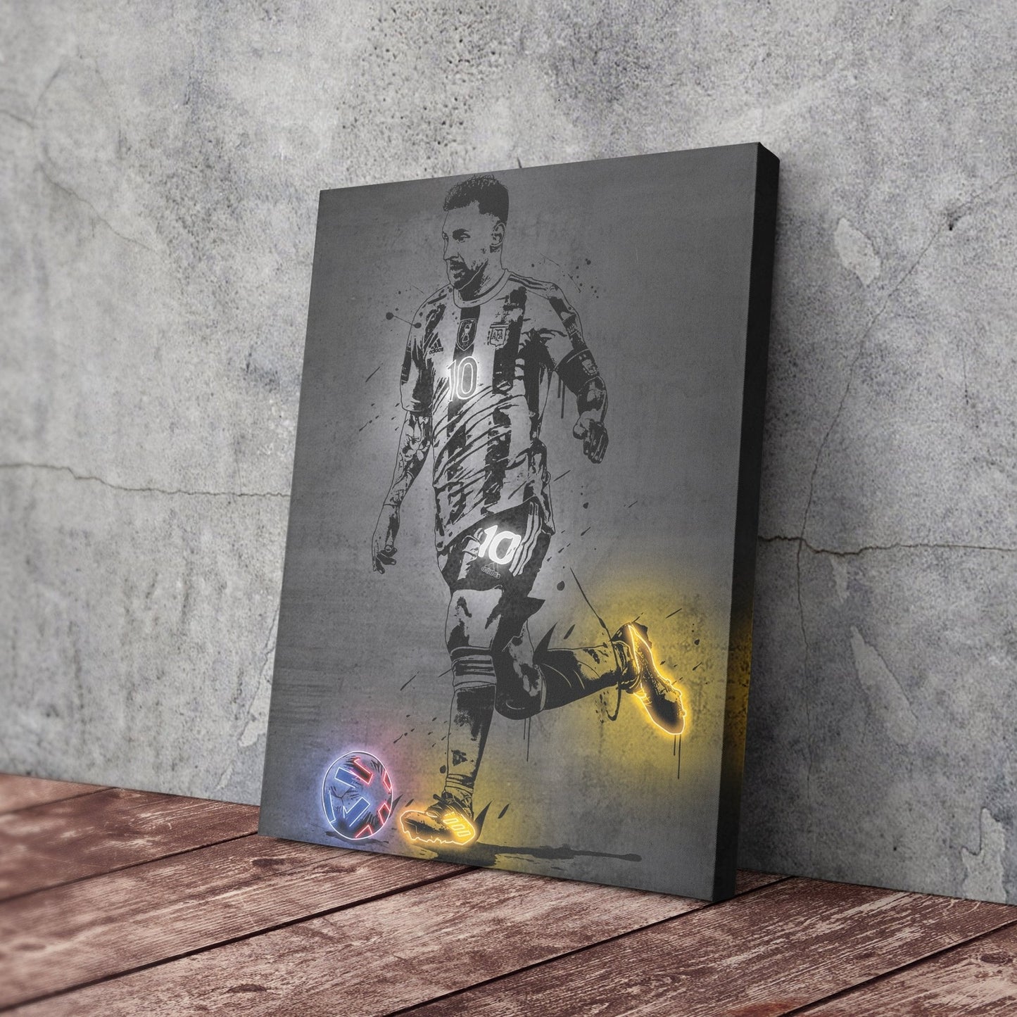 Lionel Messi Neon Canvas Art | Modern Wall Decor for Soccer Fans
