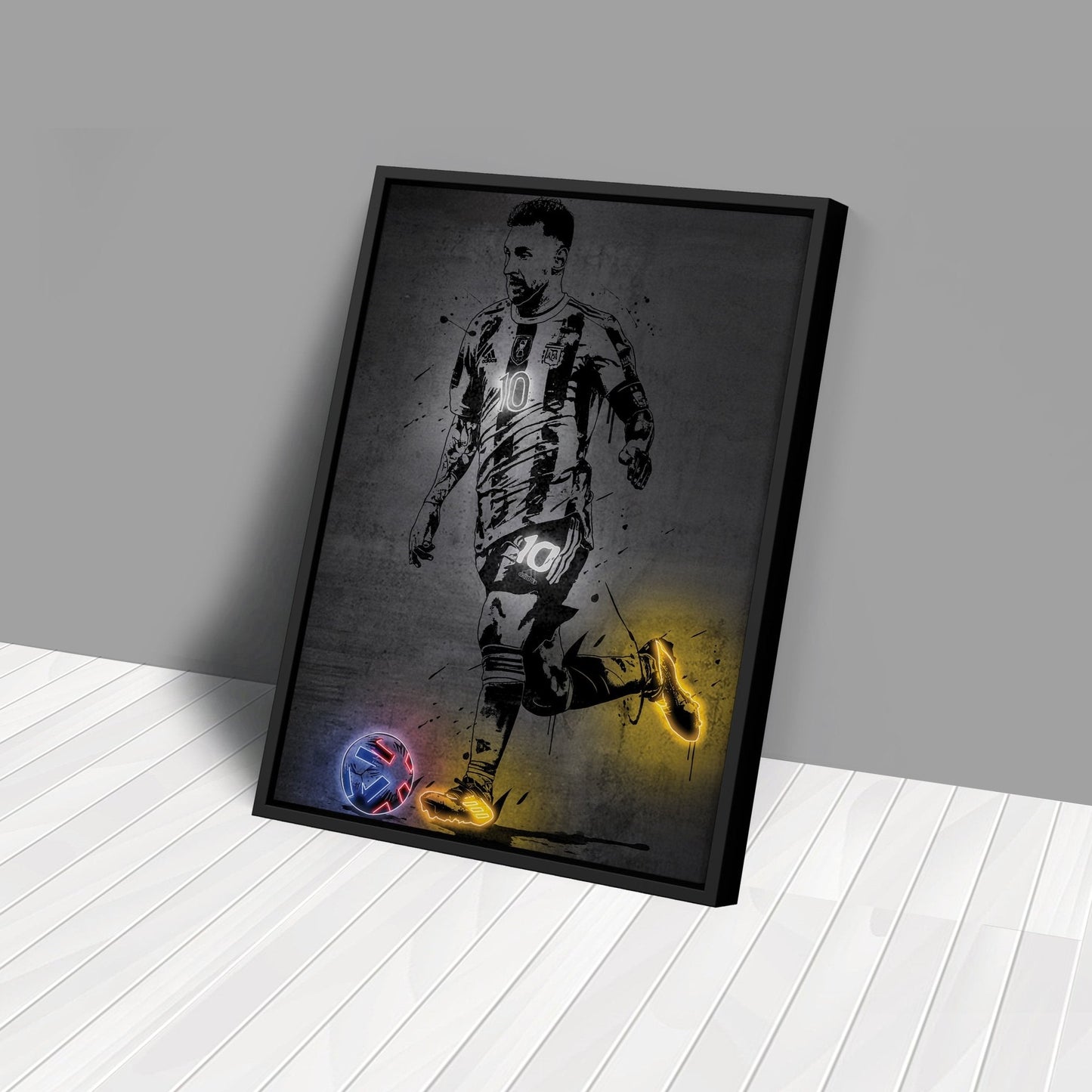 Lionel Messi Neon Canvas Art | Modern Wall Decor for Soccer Fans