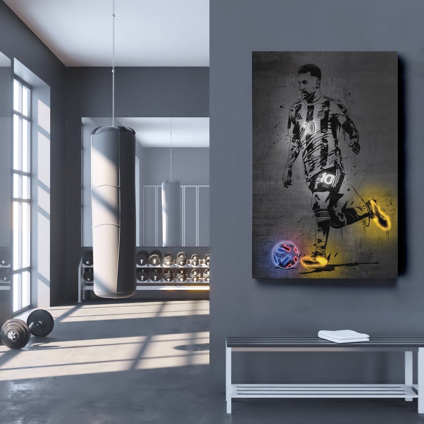 Lionel Messi Neon Canvas Art | Modern Wall Decor for Soccer Fans