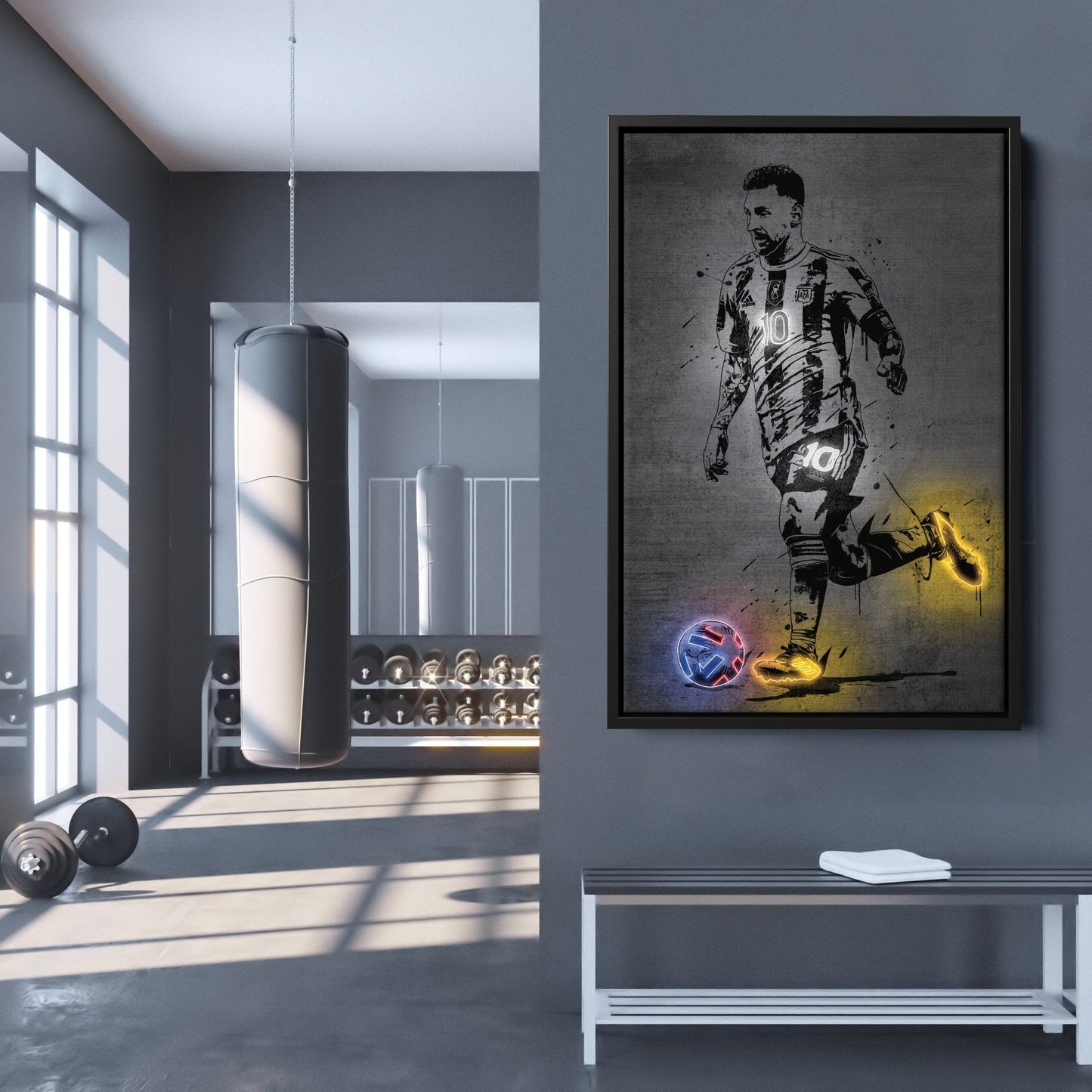 Lionel Messi Neon Canvas Art | Modern Wall Decor for Soccer Fans