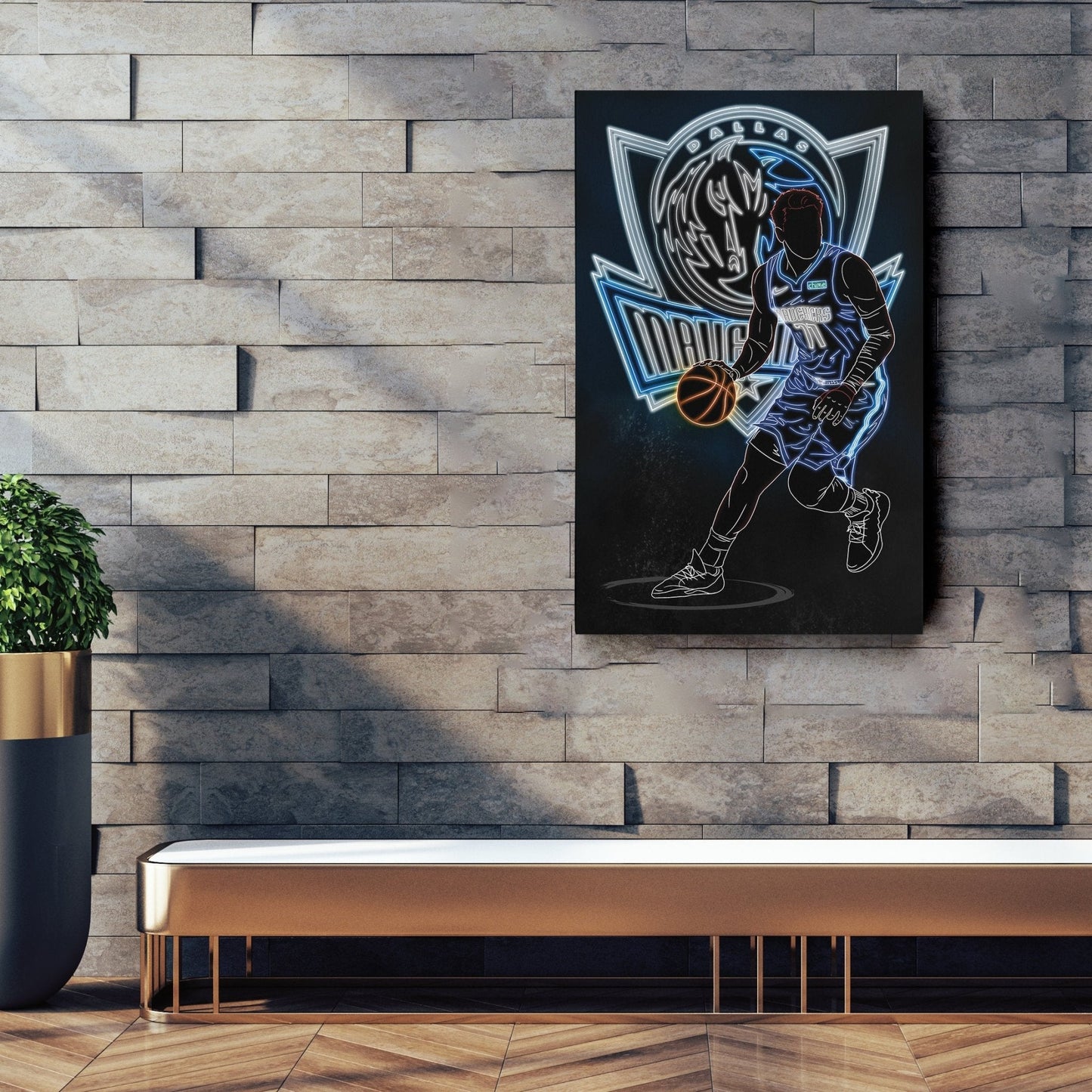 Luka Dončić Neon Canvas Art | Mavericks Wall Decor