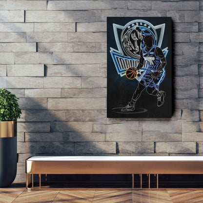 Luka Dončić Neon Canvas Art | Mavericks Wall Decor