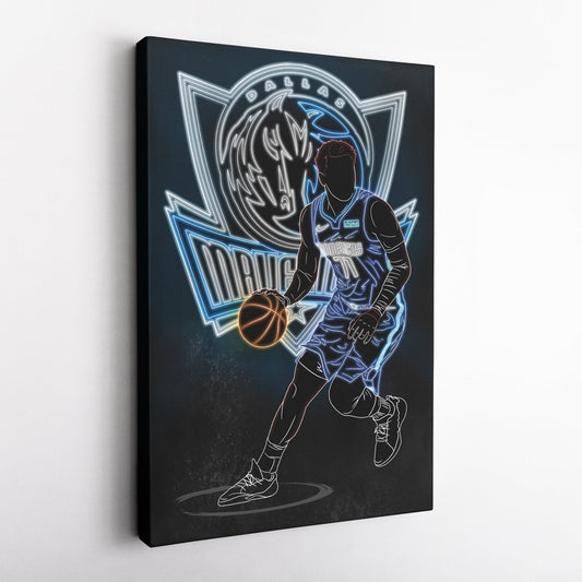 Luka Dončić Neon Canvas Art | Mavericks Wall Decor
