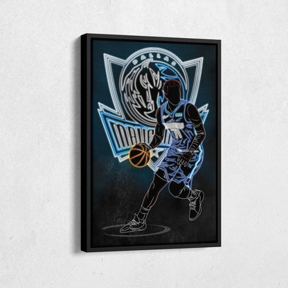 Luka Dončić Neon Canvas Art | Mavericks Wall Decor