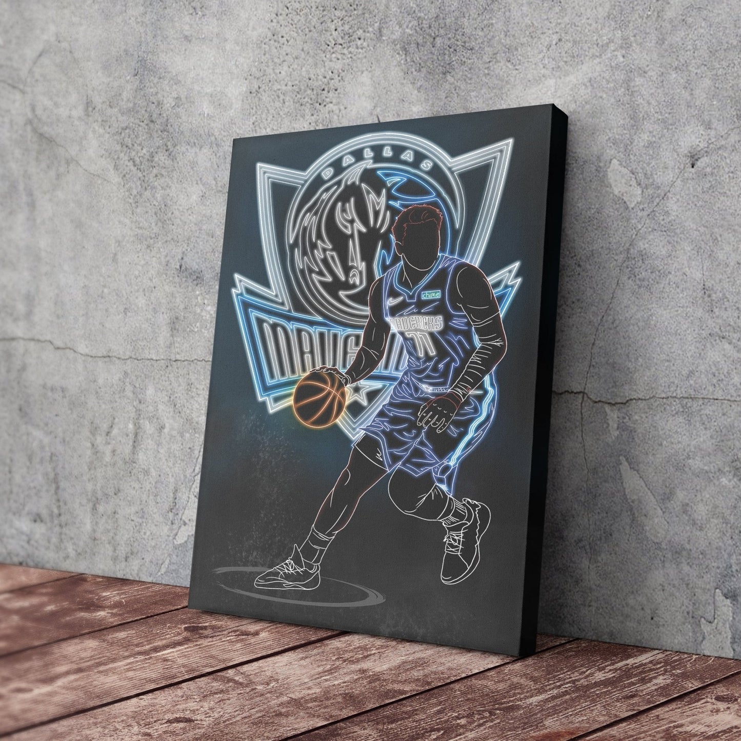 Luka Dončić Neon Canvas Art | Mavericks Wall Decor