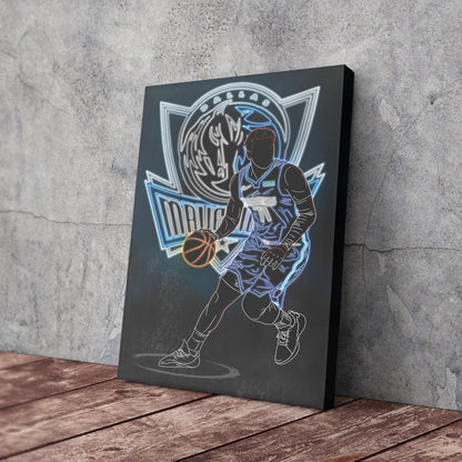 Luka Dončić Neon Canvas Art | Mavericks Wall Decor