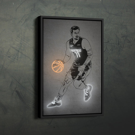 Luka Doncic Neon Canvas Art | Modern Wall Decor for Mavericks Fans